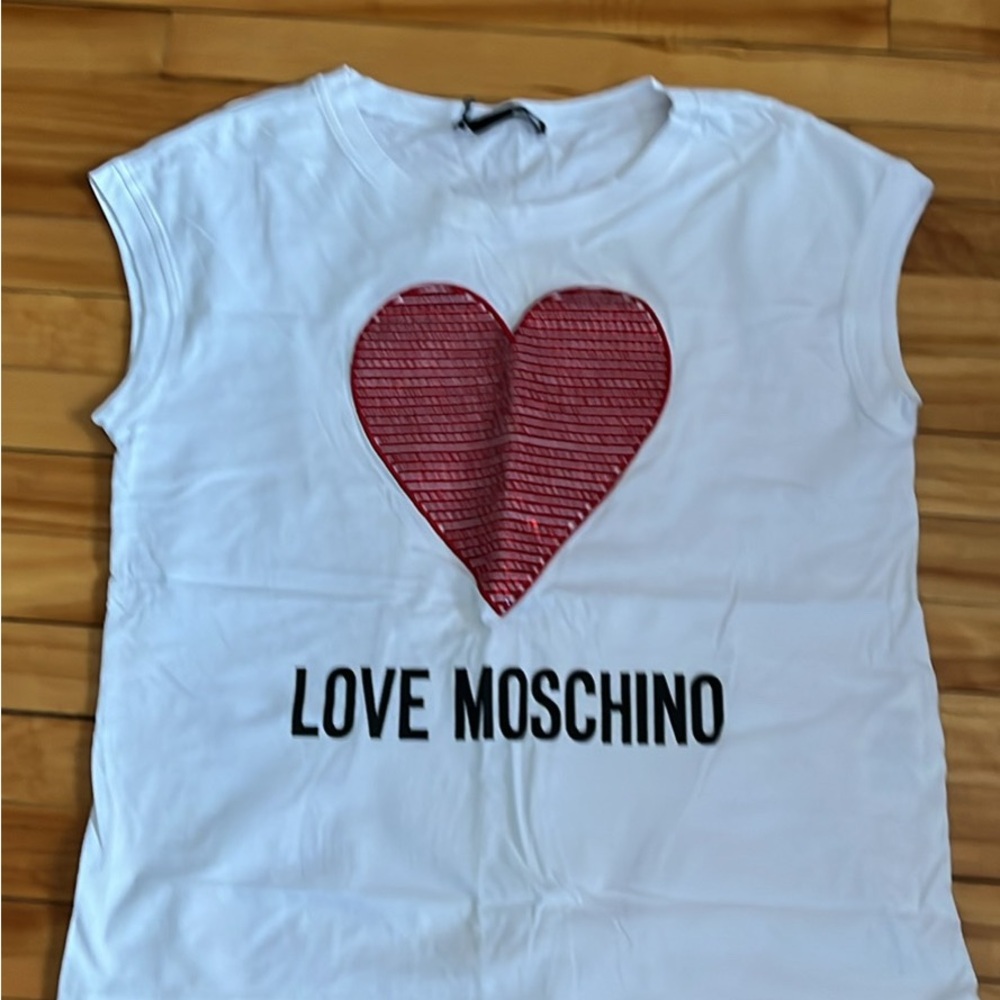 Love Moschino White T-Shirt with Red Heart